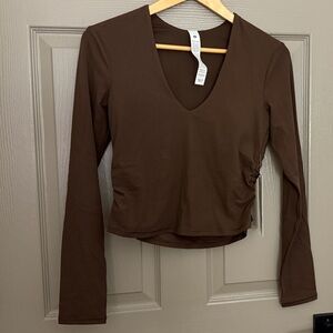 Lululemon - All It Takes V-Neck LS B-D cup  Rib Nulu Top - Brown - NWT
